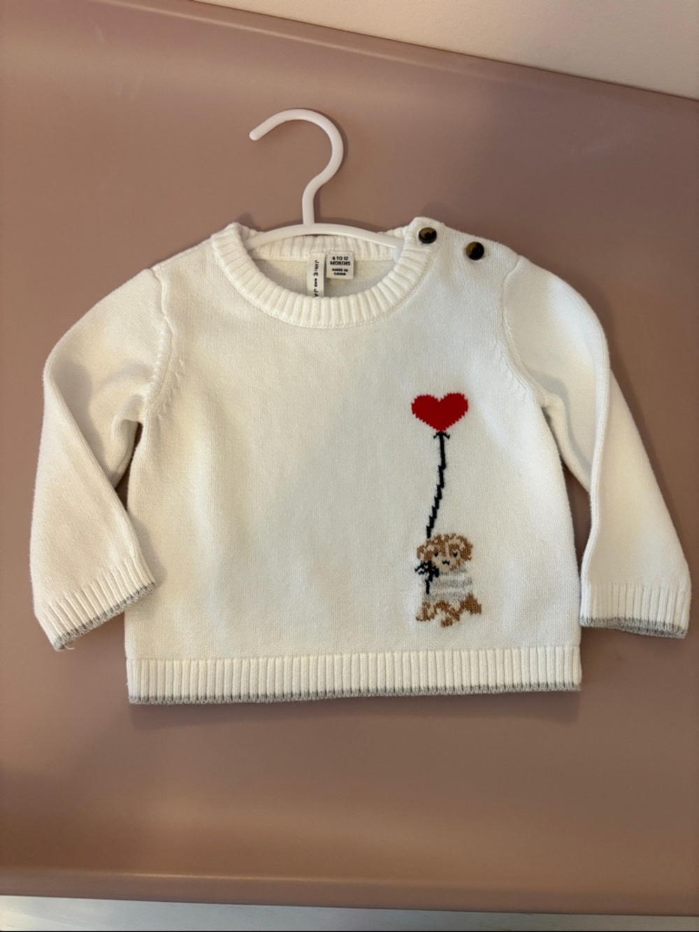 Janie and Jack White Baby Sweater with Red Heart Balloon